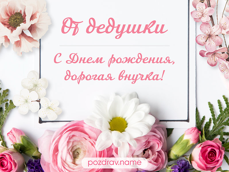 Открытки Внучке с Днём Рождения от Бабушки и Дедушки, именные